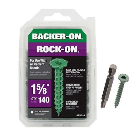 Backer-On Rock-On No. 9 x 1.625 in. Star Flat Head Cement Board Screws, Green, 140PK 5043640